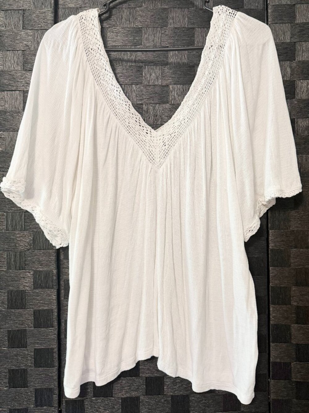 Zara Woman White Crochet Lace V-Neck Gauze Boho Blouse - Size S